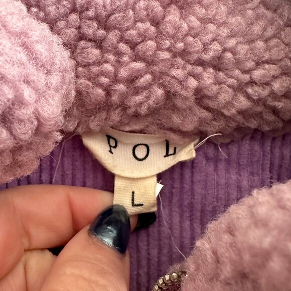 POL | Purple Colorblock Oversized Sherpa Half Zip with Corduroy Pocket | Large - Picture 4 of 5